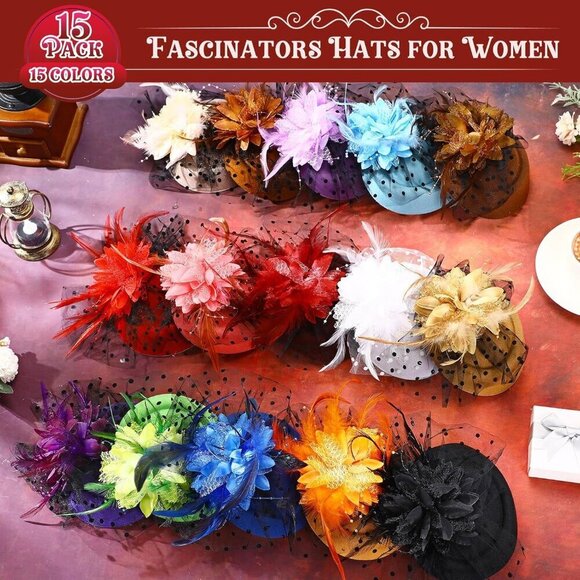 15 Pcs Feather Fascinators for Women Vintage Retro Bridal Tea Party Gift main image 4